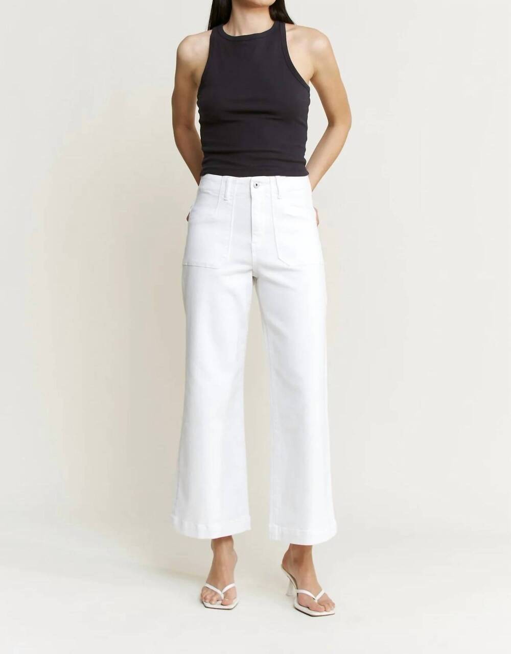 NEW MICA DENIM super high rise cropped utility jean in white